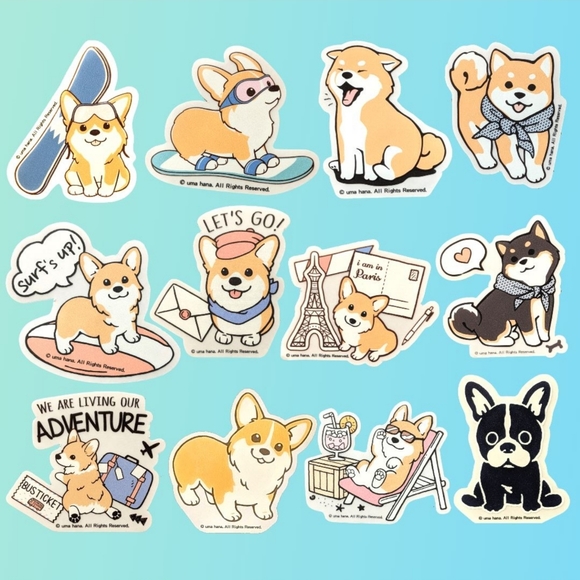 Uma Hana Other - Waterproof Dog Sticker Decal Pack Corgi French Bulldog Shiba Inu Puppy Die Cut